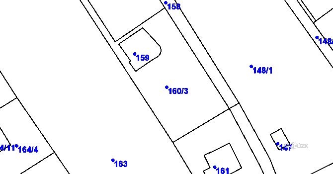 Parcela st. 160/3 v KÚ Řícmanice, Katastrální mapa
