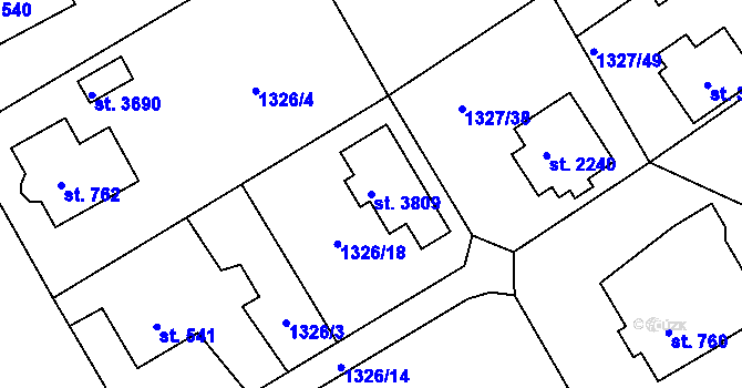 Parcela st. 3809 v KÚ Říčany u Prahy, Katastrální mapa