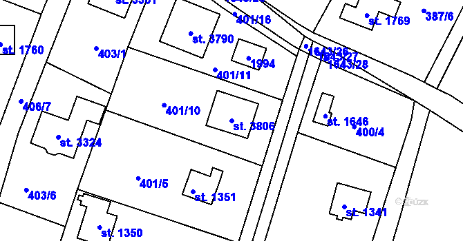 Parcela st. 3806 v KÚ Říčany u Prahy, Katastrální mapa