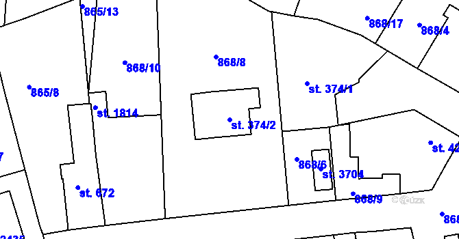 Parcela st. 374/2 v KÚ Říčany u Prahy, Katastrální mapa