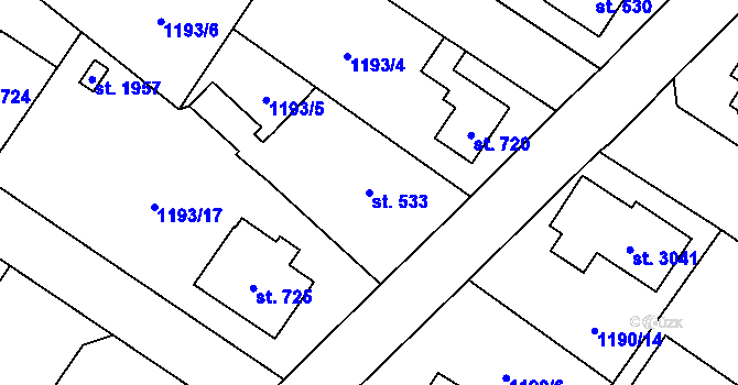Parcela st. 533 v KÚ Říčany u Prahy, Katastrální mapa