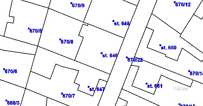 Parcela st. 646 v KÚ Říčany u Prahy, Katastrální mapa