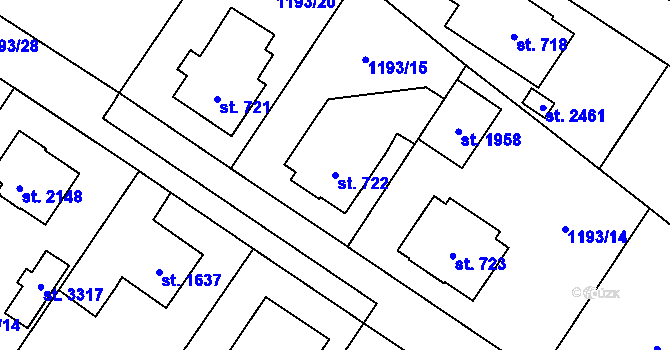 Parcela st. 722 v KÚ Říčany u Prahy, Katastrální mapa
