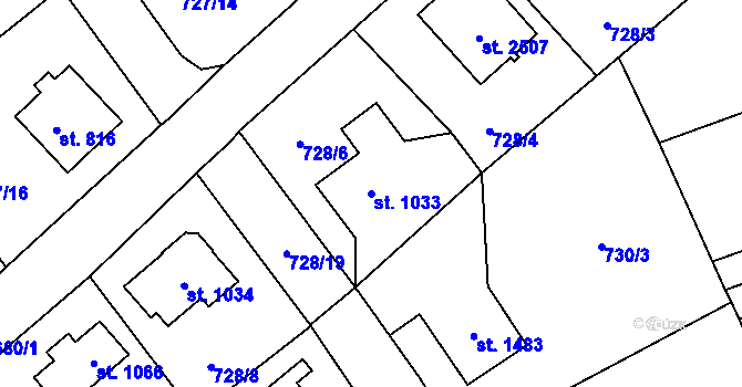 Parcela st. 1033 v KÚ Říčany u Prahy, Katastrální mapa
