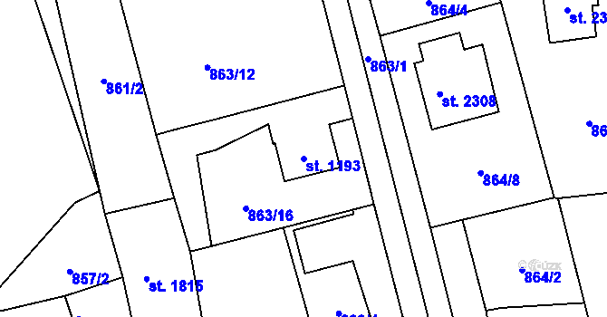 Parcela st. 1193 v KÚ Říčany u Prahy, Katastrální mapa