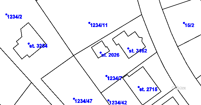 Parcela st. 2026 v KÚ Říčany u Prahy, Katastrální mapa