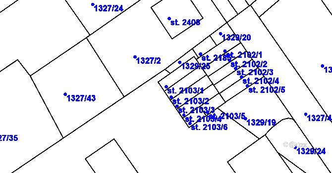 Parcela st. 2103/1 v KÚ Říčany u Prahy, Katastrální mapa