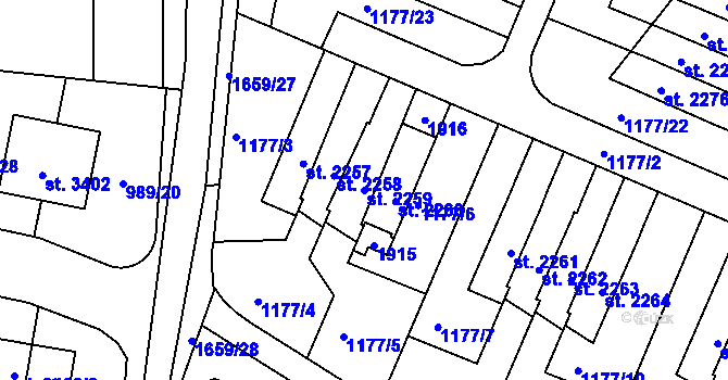 Parcela st. 2259 v KÚ Říčany u Prahy, Katastrální mapa