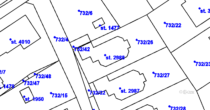 Parcela st. 2988 v KÚ Říčany u Prahy, Katastrální mapa
