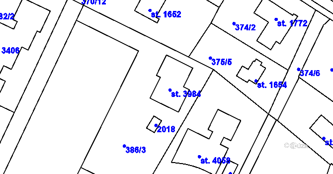Parcela st. 386/4 v KÚ Říčany u Prahy, Katastrální mapa