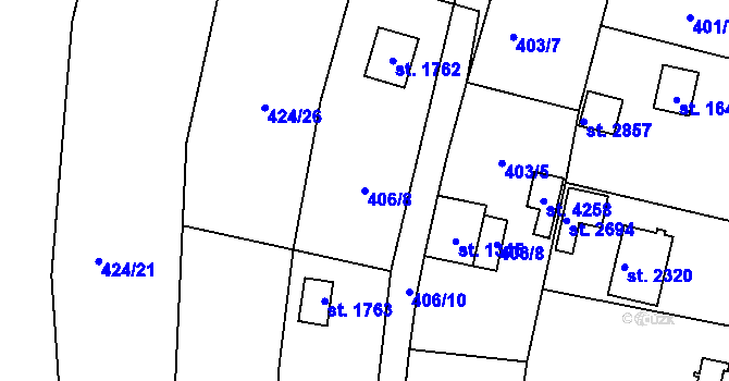 Parcela st. 406/8 v KÚ Říčany u Prahy, Katastrální mapa