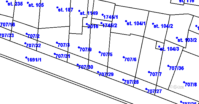 Parcela st. 707/5 v KÚ Říčany u Prahy, Katastrální mapa