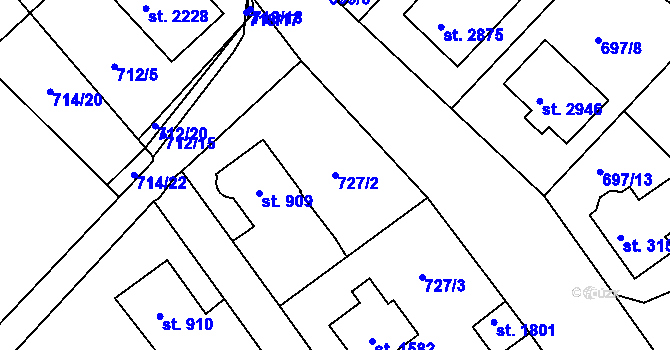 Parcela st. 727/2 v KÚ Říčany u Prahy, Katastrální mapa