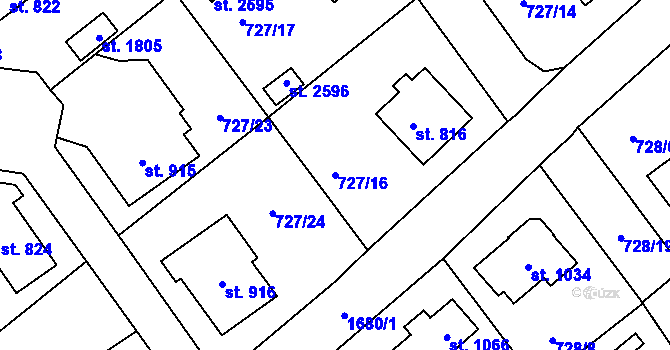 Parcela st. 727/16 v KÚ Říčany u Prahy, Katastrální mapa