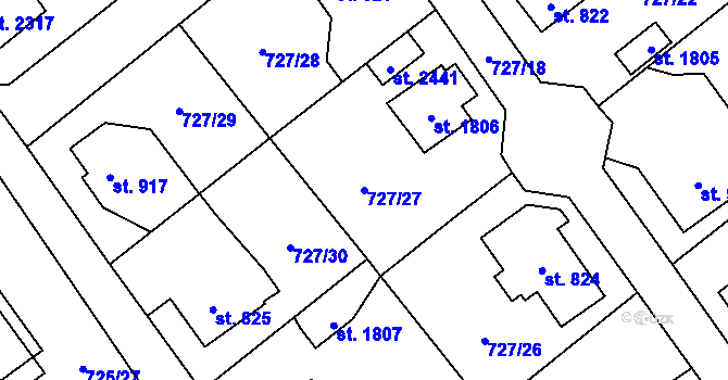 Parcela st. 727/27 v KÚ Říčany u Prahy, Katastrální mapa