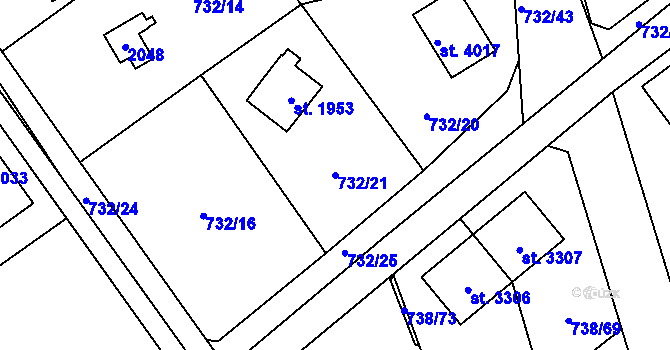 Parcela st. 732/21 v KÚ Říčany u Prahy, Katastrální mapa