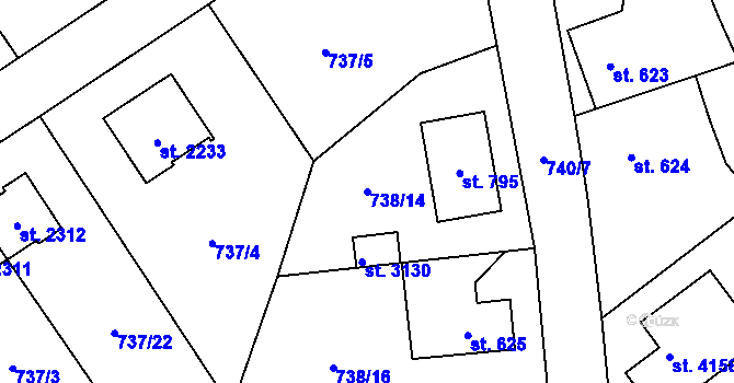 Parcela st. 738/14 v KÚ Říčany u Prahy, Katastrální mapa
