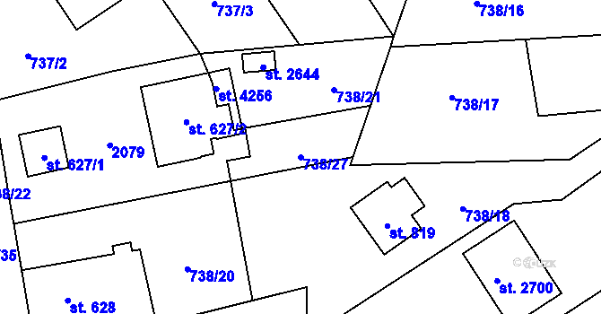 Parcela st. 738/27 v KÚ Říčany u Prahy, Katastrální mapa