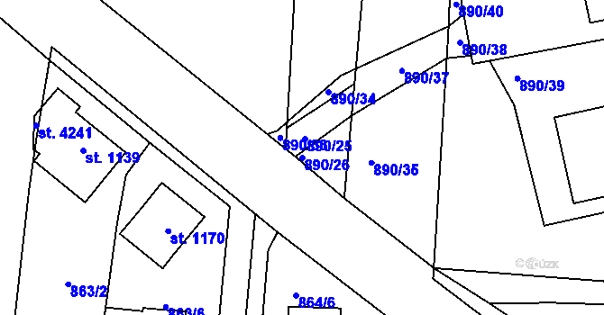Parcela st. 890/26 v KÚ Říčany u Prahy, Katastrální mapa