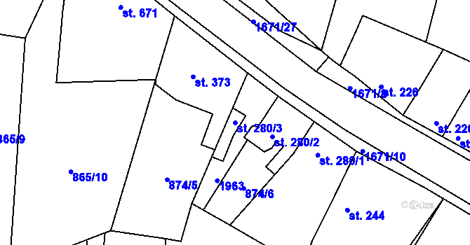 Parcela st. 280/3 v KÚ Říčany u Prahy, Katastrální mapa