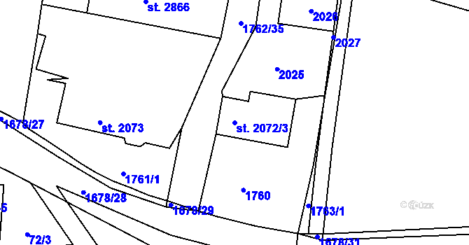 Parcela st. 2072/3 v KÚ Říčany u Prahy, Katastrální mapa