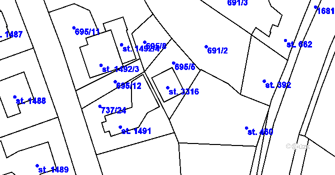 Parcela st. 3316 v KÚ Říčany u Prahy, Katastrální mapa