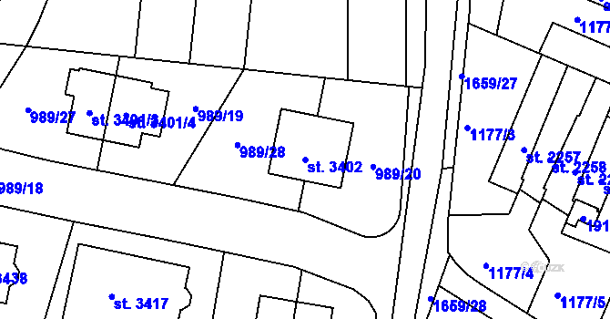 Parcela st. 3402 v KÚ Říčany u Prahy, Katastrální mapa