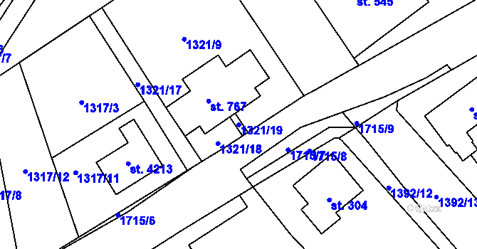 Parcela st. 1321/19 v KÚ Říčany u Prahy, Katastrální mapa