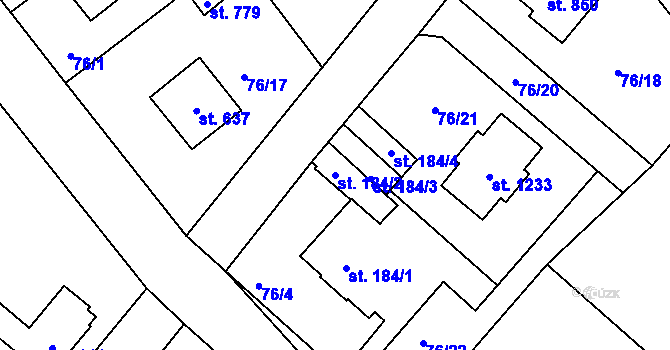 Parcela st. 184/2 v KÚ Říčany-Radošovice, Katastrální mapa