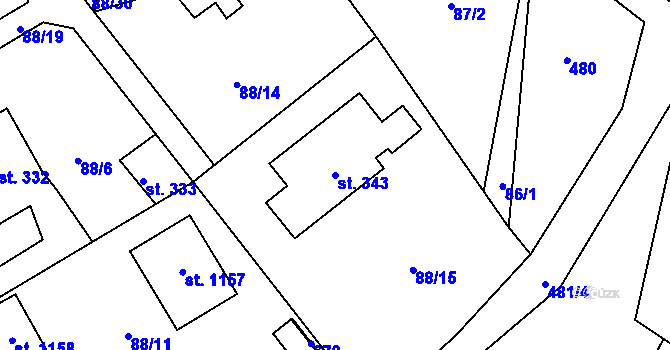 Parcela st. 343 v KÚ Říčany-Radošovice, Katastrální mapa