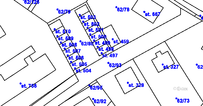 Parcela st. 497 v KÚ Říčany-Radošovice, Katastrální mapa