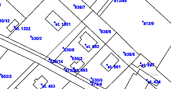 Parcela st. 692 v KÚ Říčany-Radošovice, Katastrální mapa