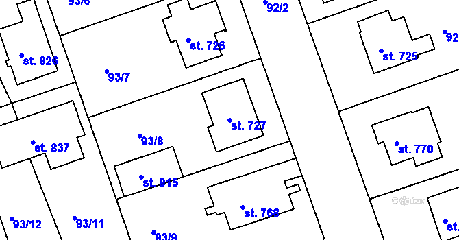 Parcela st. 727 v KÚ Říčany-Radošovice, Katastrální mapa