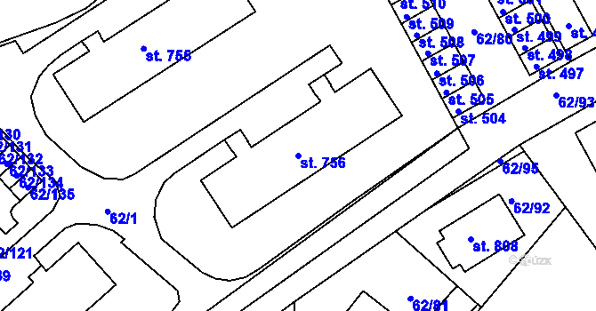Parcela st. 756 v KÚ Říčany-Radošovice, Katastrální mapa