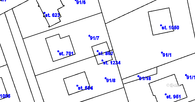 Parcela st. 862 v KÚ Říčany-Radošovice, Katastrální mapa