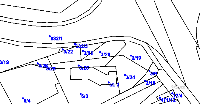 Parcela st. 3/20 v KÚ Říčany-Radošovice, Katastrální mapa