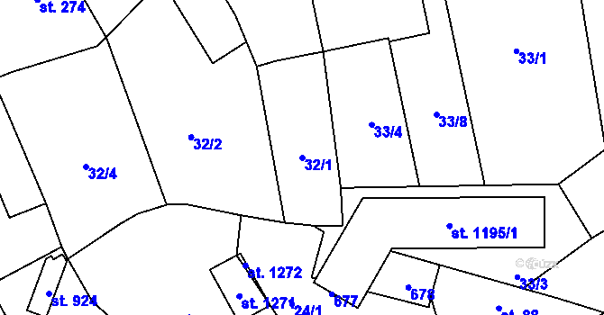Parcela st. 32/1 v KÚ Říčany-Radošovice, Katastrální mapa