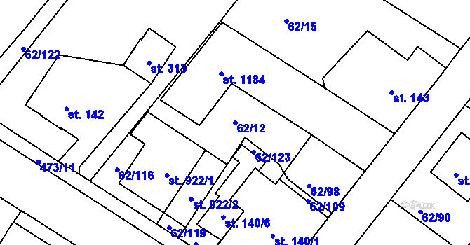 Parcela st. 62/12 v KÚ Říčany-Radošovice, Katastrální mapa