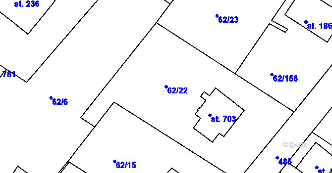 Parcela st. 62/22 v KÚ Říčany-Radošovice, Katastrální mapa