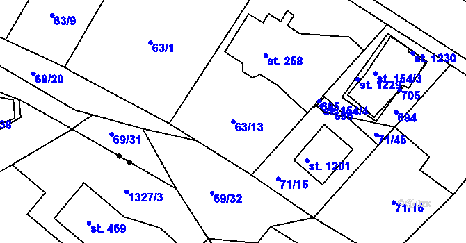 Parcela st. 63/13 v KÚ Říčany-Radošovice, Katastrální mapa
