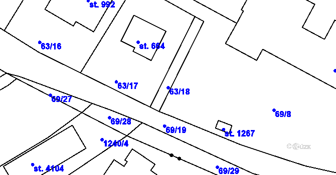 Parcela st. 63/18 v KÚ Říčany-Radošovice, Katastrální mapa