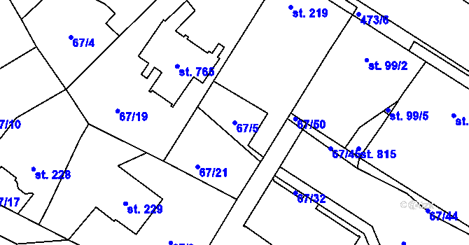 Parcela st. 67/5 v KÚ Říčany-Radošovice, Katastrální mapa