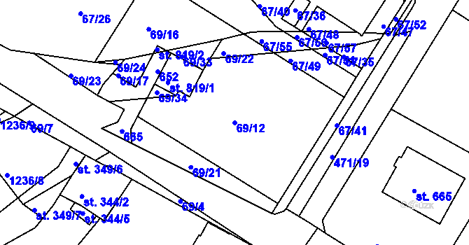 Parcela st. 69/12 v KÚ Říčany-Radošovice, Katastrální mapa