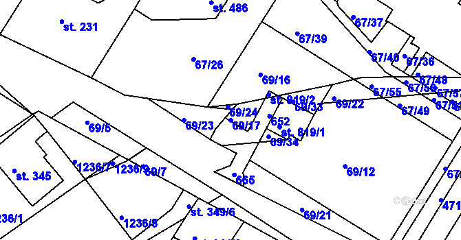 Parcela st. 69/17 v KÚ Říčany-Radošovice, Katastrální mapa