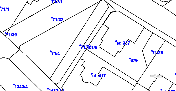 Parcela st. 71/5 v KÚ Říčany-Radošovice, Katastrální mapa