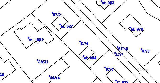 Parcela st. 87/4 v KÚ Říčany-Radošovice, Katastrální mapa