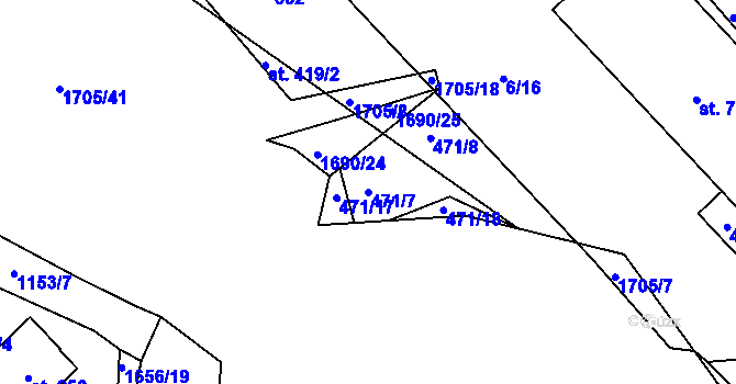 Parcela st. 471/7 v KÚ Říčany-Radošovice, Katastrální mapa