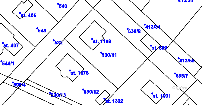 Parcela st. 530/11 v KÚ Říčany-Radošovice, Katastrální mapa