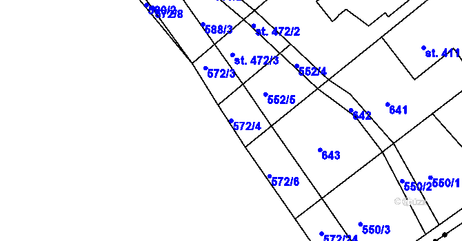Parcela st. 572/4 v KÚ Říčany-Radošovice, Katastrální mapa