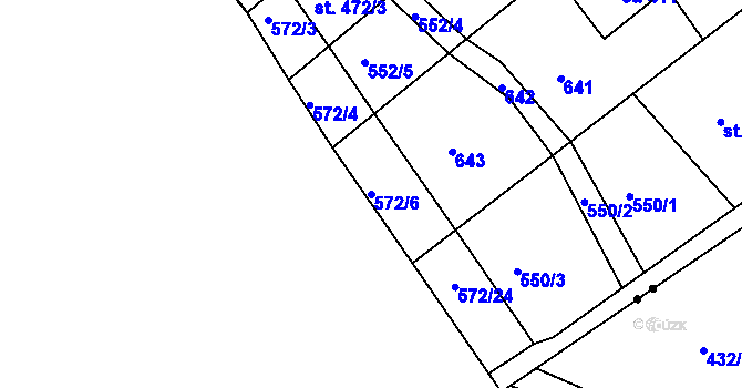 Parcela st. 572/6 v KÚ Říčany-Radošovice, Katastrální mapa